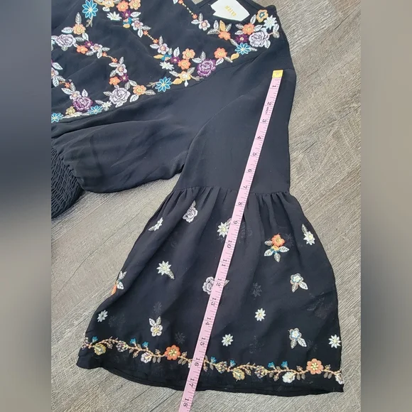 Anthropologie Maeve Anfisa Floral Embroidered Chiffon Mini Dress Womens 2 Black - Picture 13 of 16